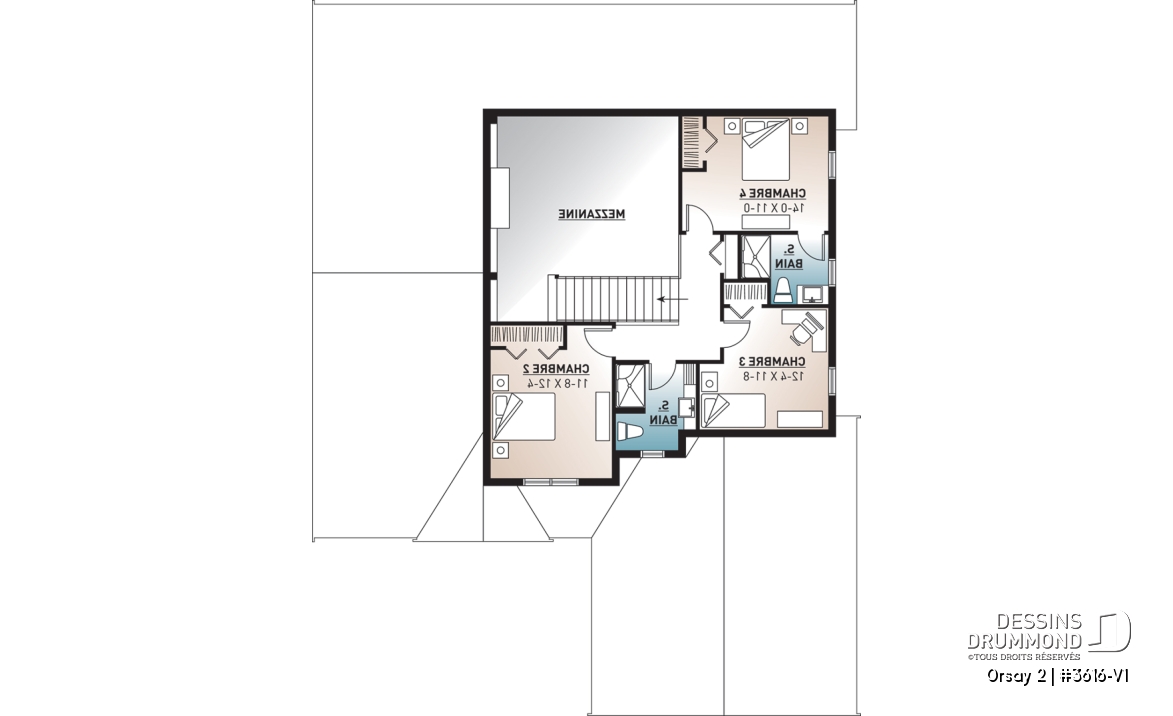 Étage - Plan de maison 4 chambres garage double style Cape Cod, bureau à domicile, espace ouvert - Orsay 2