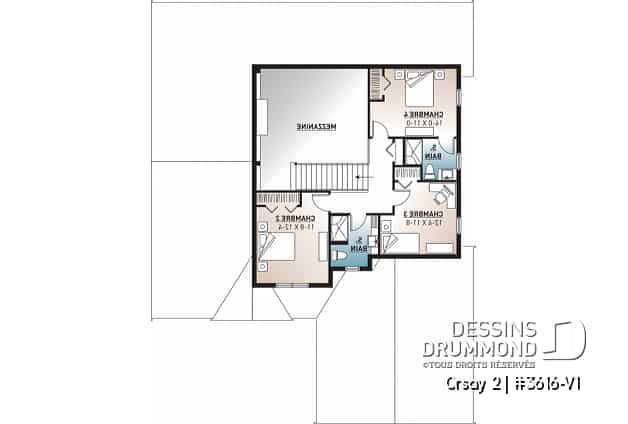 Étage - Plan de maison 4 chambres garage double style Cape Cod, bureau à domicile, espace ouvert - Orsay 2