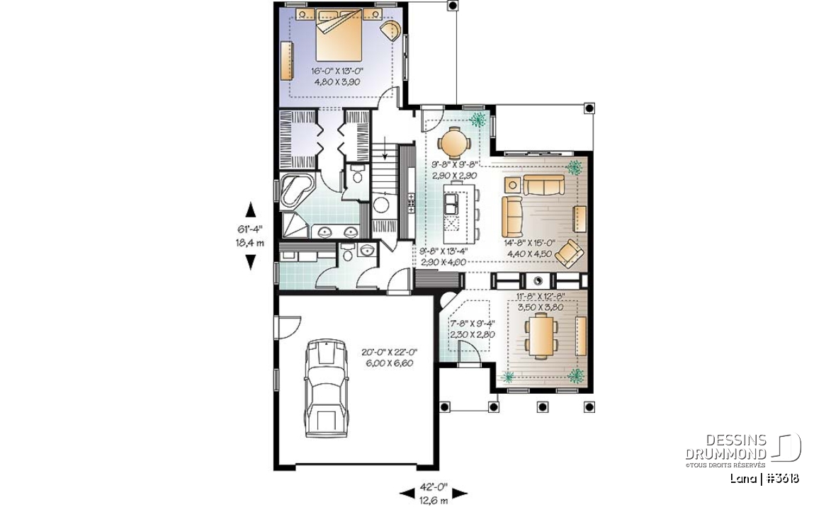 Rez-de-chaussée - Maison style Floride, 4 à 5 chambres, garage double, îlot cuisine, grand séjour - Lana