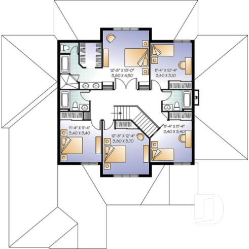Étage - Plan de maison style Floride, 6 chambres, 5 salles de bain, 2 salons, foyer, grande cuisine, garage 3 voitures - Ozalé