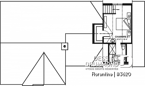 Étage - Plan de maison plain-pied, 3 chambres, garage double, espace ouvert, vestiaire - Florentine