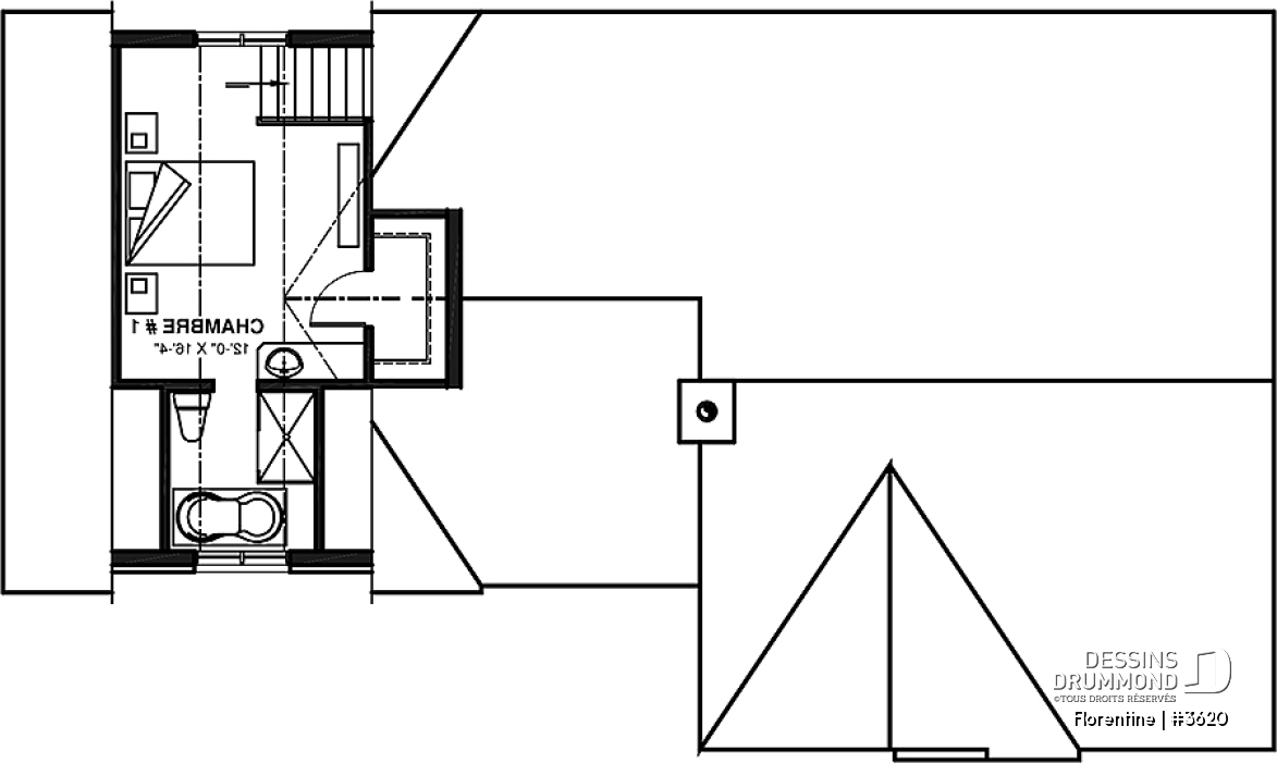 Étage - Plan de maison plain-pied, 3 chambres, garage double, espace ouvert, vestiaire - Florentine