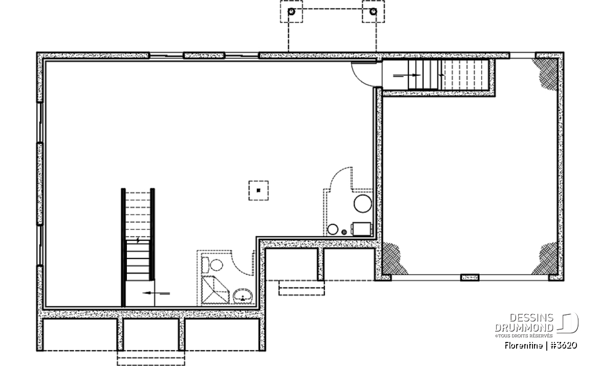Sous-sol - Plan de maison plain-pied, 3 chambres, garage double, espace ouvert, vestiaire - Florentine