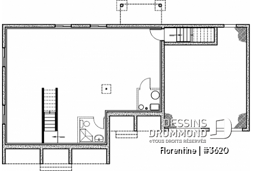 Sous-sol - Plan de maison plain-pied, 3 chambres, garage double, espace ouvert, vestiaire - Florentine