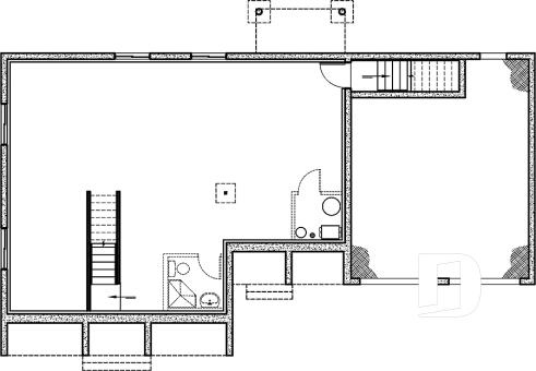 Sous-sol - Plan de maison plain-pied, 3 chambres, garage double, espace ouvert, vestiaire - Florentine