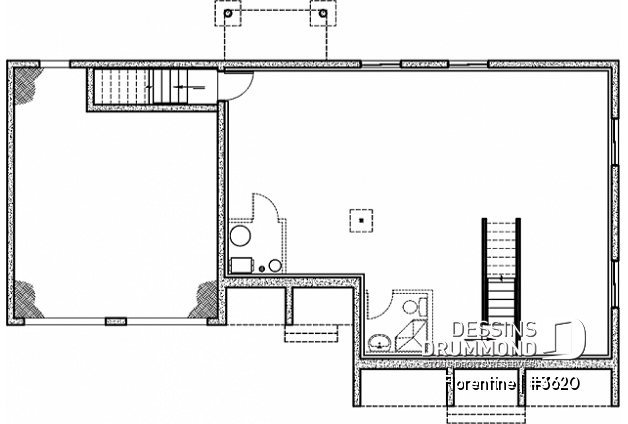 Sous-sol - Plan de maison plain-pied, 3 chambres, garage double, espace ouvert, vestiaire - Florentine