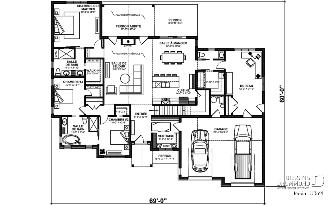 Rez-de-chaussée - ROBIN par Dessins Drummond: Grand plein-pied 3 à 5 chambres, superbe suite des parents, spacieux garage double - Robin