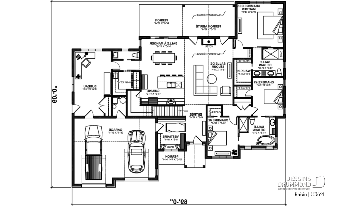 Rez-de-chaussée - ROBIN par Dessins Drummond: Grand plein-pied 3 à 5 chambres, superbe suite des parents, spacieux garage double - Robin