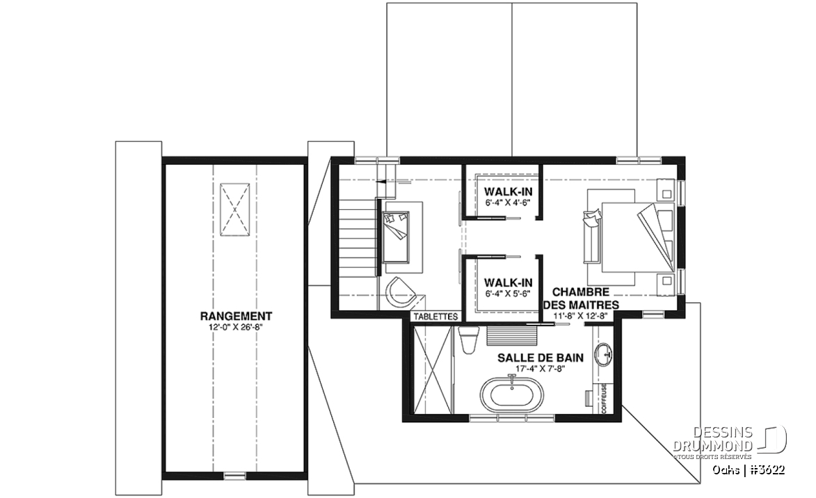 Étage - Plan de maison champêtre lumineuse avec plafond cathédrale, suite parentale et accents rustiques. - Oaks