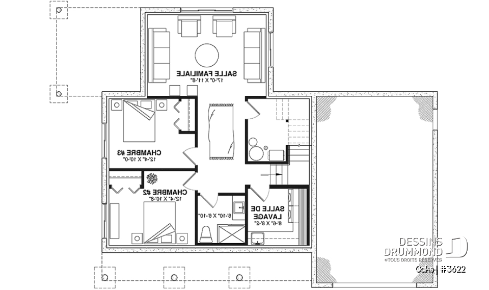 Sous-sol aménagé (Optionel $) - Plan de maison champêtre lumineuse avec plafond cathédrale, suite parentale et accents rustiques. - Oaks