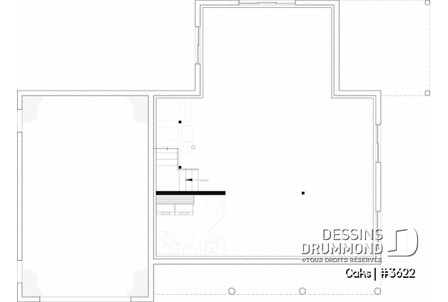 Sous-sol aménageable du plan de maison unifamiliale 3622 Sous-sol aménageable - Plan de maison champêtre lumineuse avec plafond cathédrale, suite parentale et accents rustiques. - Oaks