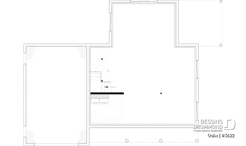 Sous-sol aménageable - Plan de maison champêtre lumineuse avec plafond cathédrale, suite parentale et accents rustiques. - Oaks
