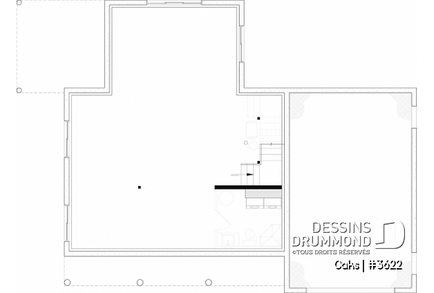 Sous-sol aménageable - Plan de maison champêtre lumineuse avec plafond cathédrale, suite parentale et accents rustiques. - Oaks