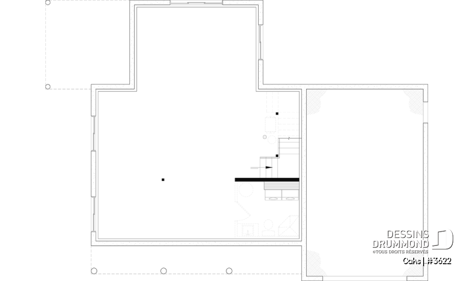 Sous-sol aménageable - Plan de maison champêtre lumineuse avec plafond cathédrale, suite parentale et accents rustiques. - Oaks