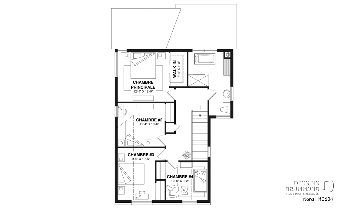 Étage - Modèle de maison scandinave lumineuse avec foyer, plafond cathédrale et possibilité de 6 chambres - Nora