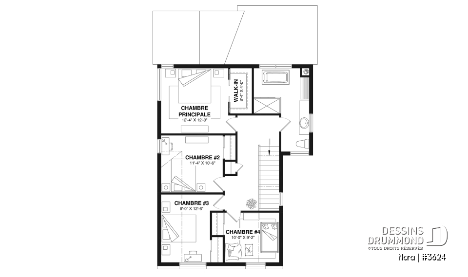 Étage - Modèle de maison scandinave lumineuse avec foyer, plafond cathédrale et possibilité de 6 chambres - Nora