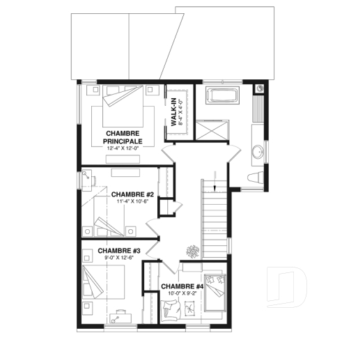 Étage - Modèle de maison scandinave lumineuse avec foyer, plafond cathédrale et possibilité de 6 chambres - Nora