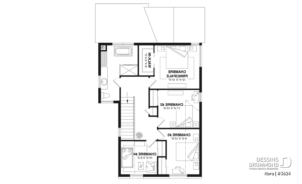 Étage - Modèle de maison scandinave lumineuse avec foyer, plafond cathédrale et possibilité de 6 chambres - Nora