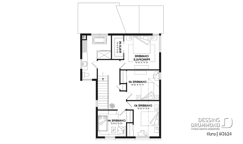 Étage - Modèle de maison scandinave lumineuse avec foyer, plafond cathédrale et possibilité de 6 chambres - Nora