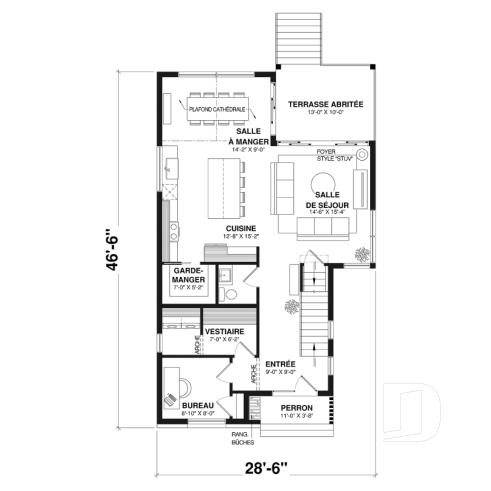 Rez-de-chaussée - Modèle de maison scandinave lumineuse avec foyer, plafond cathédrale et possibilité de 6 chambres - Nora