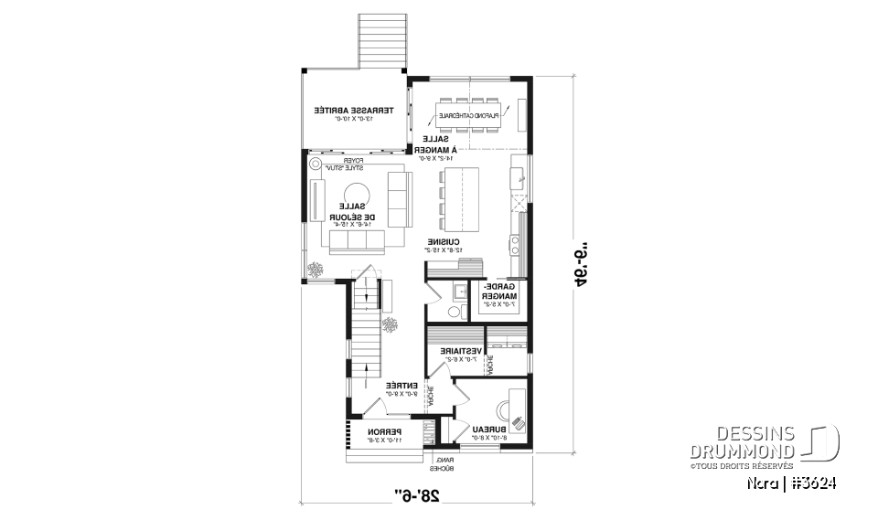 Rez-de-chaussée - Modèle de maison scandinave lumineuse avec foyer, plafond cathédrale et possibilité de 6 chambres - Nora