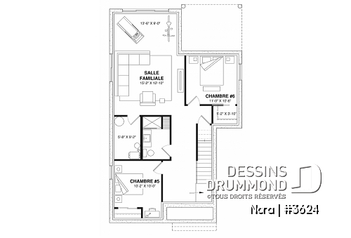 Sous-sol - Maison avec 6 chambres + bureau, style Scandinave, aménagée sur 3 planchers, terrasse abritée, gym au sous-sol - Nora