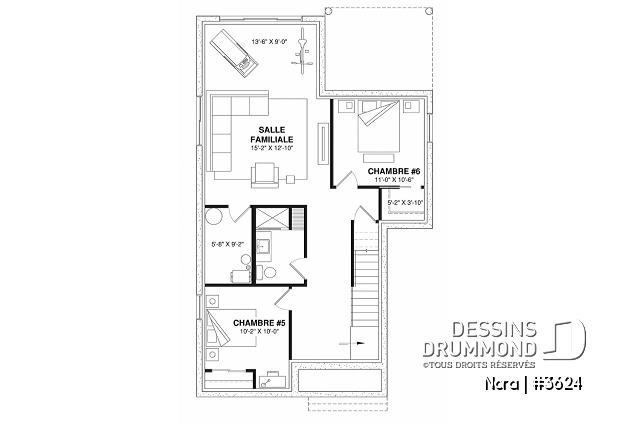 Sous-sol aménagé (Optionel $) - Modèle de maison scandinave lumineuse avec foyer, plafond cathédrale et possibilité de 6 chambres - Nora