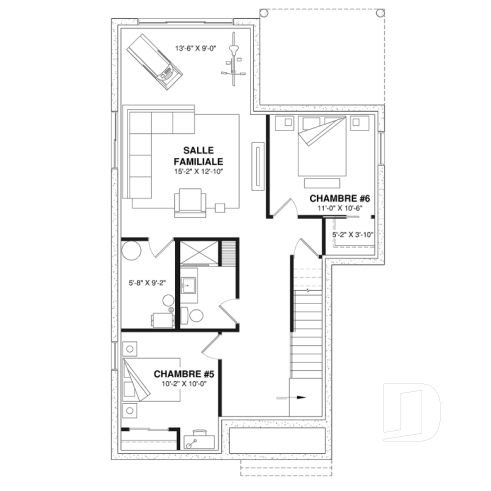 Sous-sol aménagé (Optionel $) - Modèle de maison scandinave lumineuse avec foyer, plafond cathédrale et possibilité de 6 chambres - Nora