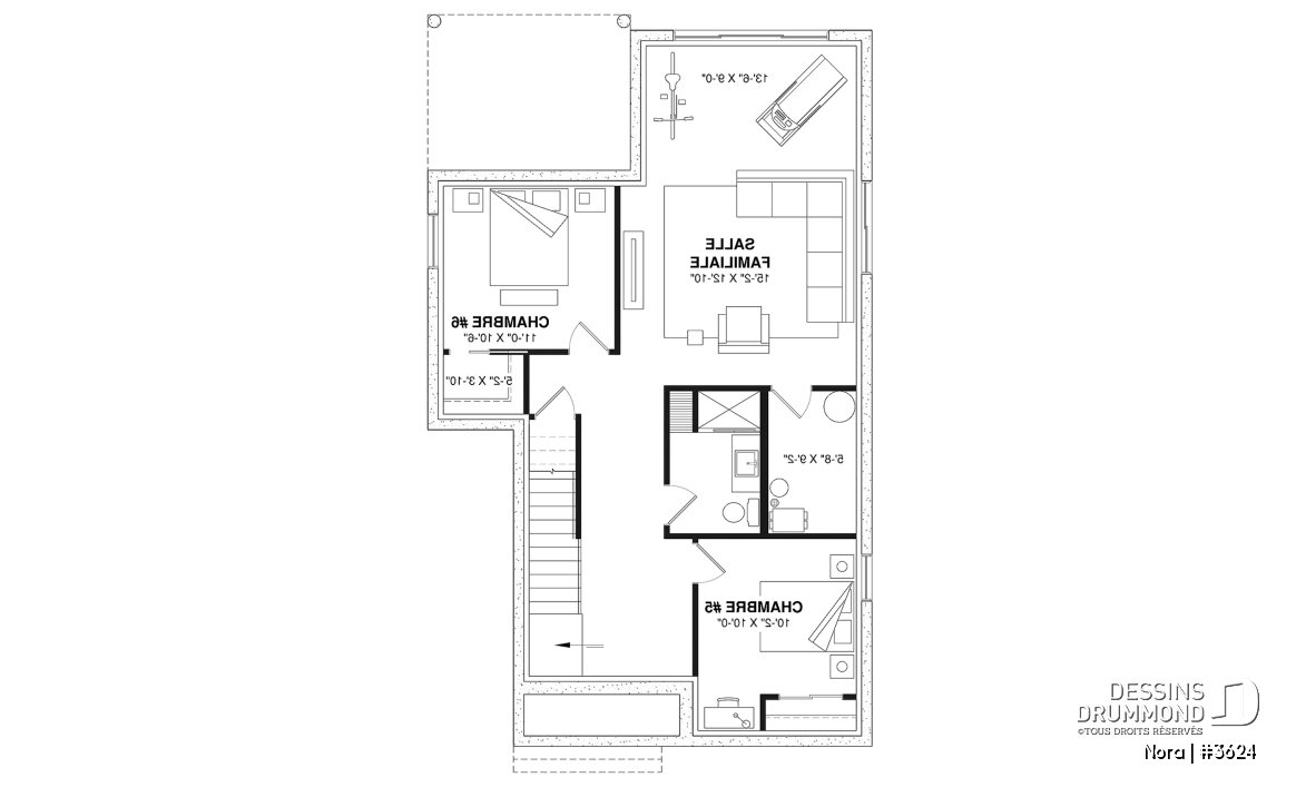 Sous-sol aménagé (Optionel $) - Modèle de maison scandinave lumineuse avec foyer, plafond cathédrale et possibilité de 6 chambres - Nora