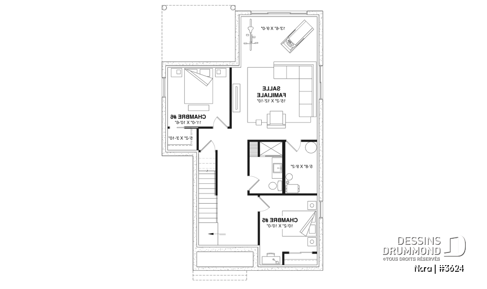 Sous-sol aménagé (Optionel $) - Modèle de maison scandinave lumineuse avec foyer, plafond cathédrale et possibilité de 6 chambres - Nora