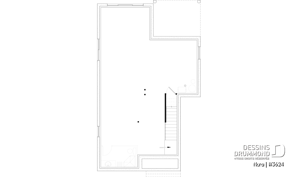 Sous-sol aménageable - Modèle de maison scandinave lumineuse avec foyer, plafond cathédrale et possibilité de 6 chambres - Nora
