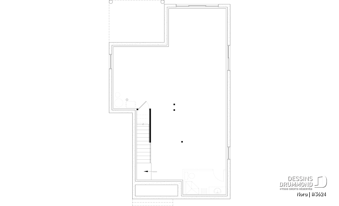 Sous-sol aménageable - Modèle de maison scandinave lumineuse avec foyer, plafond cathédrale et possibilité de 6 chambres - Nora