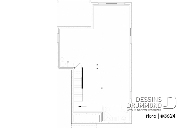 Sous-sol aménageable du plan de maison unifamiliale 3624 Sous-sol aménageable - Modèle de maison scandinave lumineuse avec foyer, plafond cathédrale et possibilité de 6 chambres - Nora