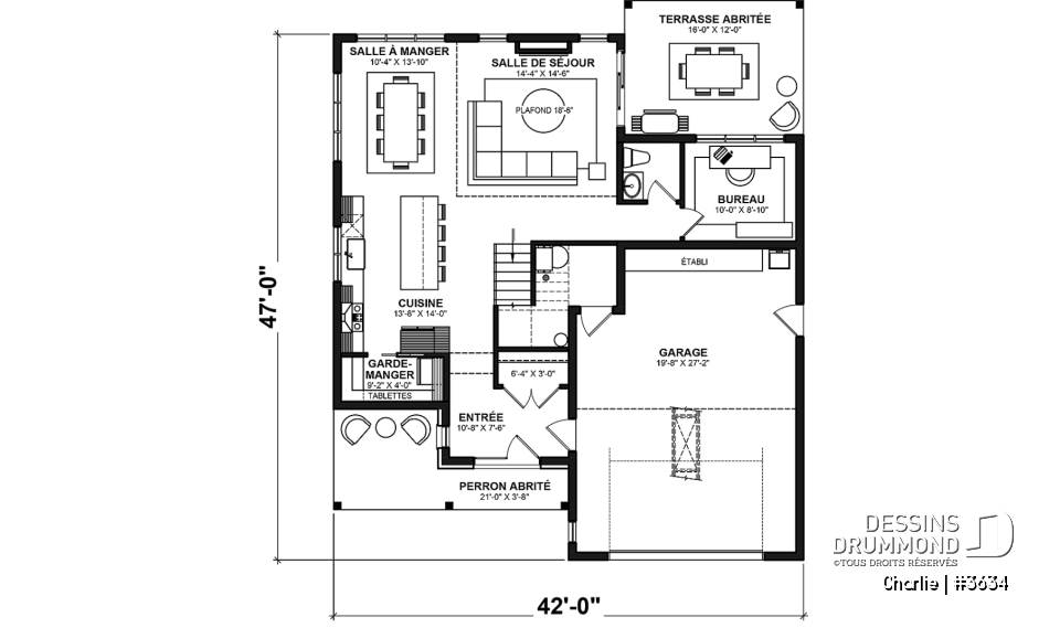Rez-de-chaussée - Modèle Maison de Ferme (Farmhouse) proposant 3 chambres, 2.5 s.de bain, garage avec établi, terrasse abritée - Charlie