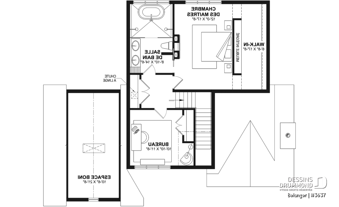 Étage - Plan de maison farmhouse moderne 2 à 4 chambres, garage, superbe salon à l'avant avec cathédrale et foyer - Belanger