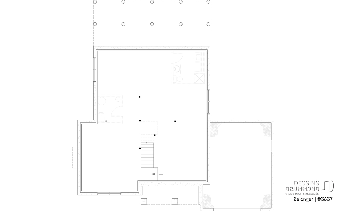 Sous-sol aménageable - Plan de maison farmhouse moderne 2 à 4 chambres, garage, superbe salon à l'avant avec cathédrale et foyer - Belanger