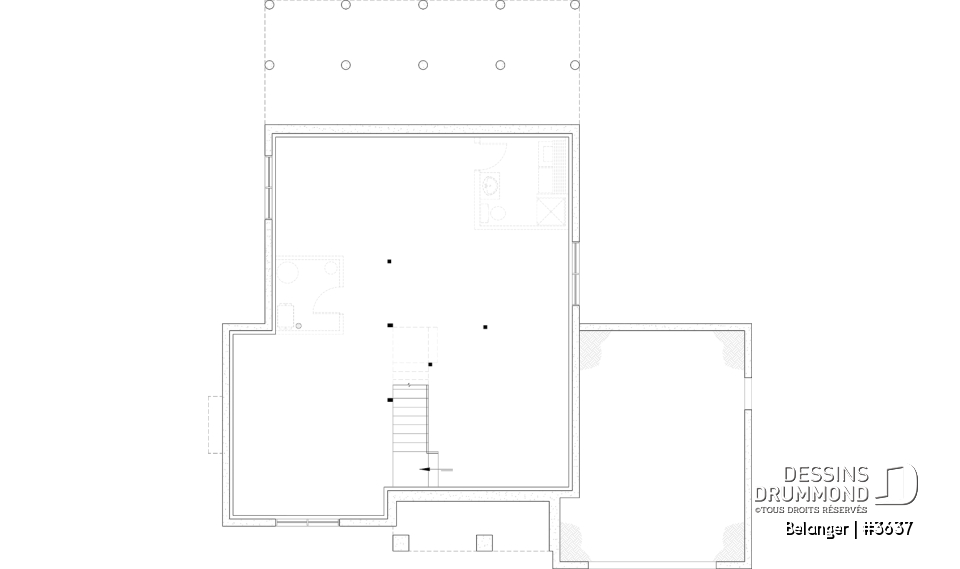 Sous-sol aménageable - Plan de maison farmhouse moderne 2 à 4 chambres, garage, superbe salon à l'avant avec cathédrale et foyer - Belanger