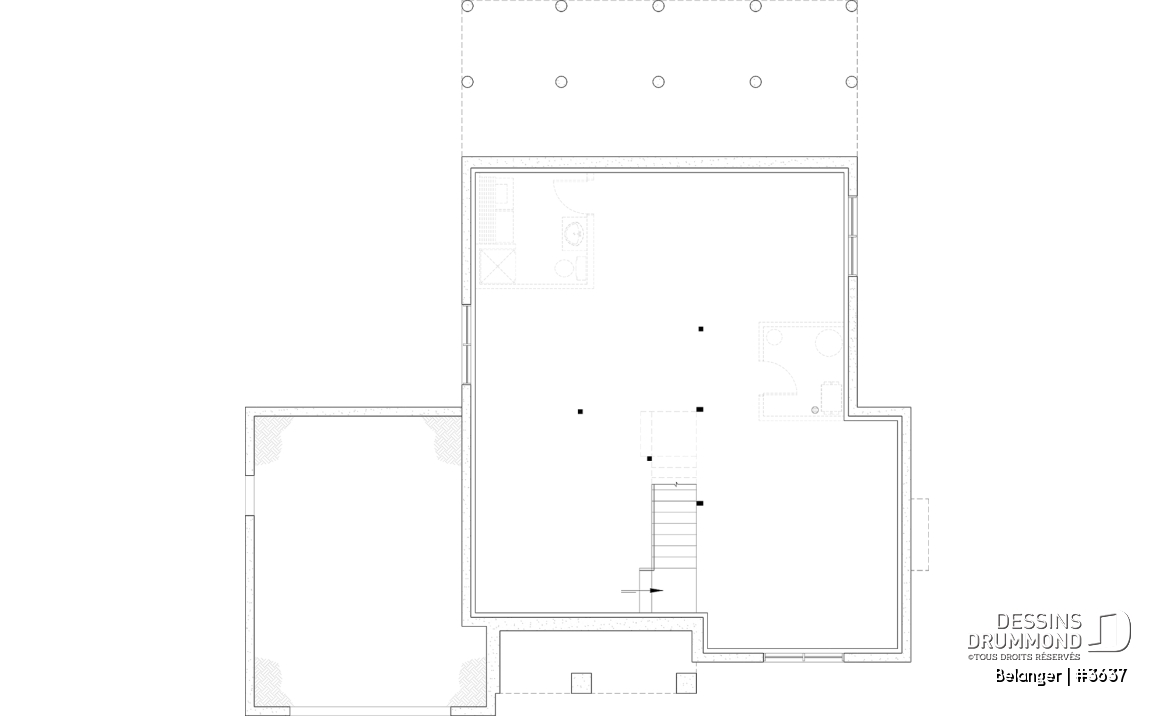 Sous-sol aménageable - Plan de maison farmhouse moderne 2 à 4 chambres, garage, superbe salon à l'avant avec cathédrale et foyer - Belanger