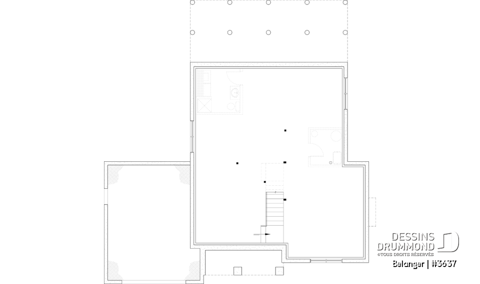 Sous-sol aménageable - Plan de maison farmhouse moderne 2 à 4 chambres, garage, superbe salon à l'avant avec cathédrale et foyer - Belanger