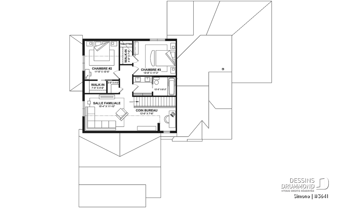 Étage - Maison de style campagne française en forme de L, pas de sous-sol, 3 à 4 chambres, 2 salles familiales - Simone