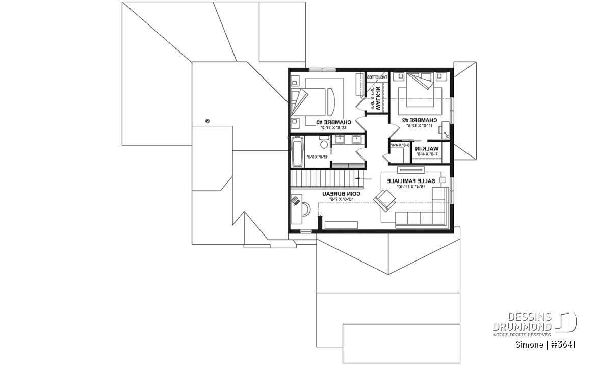 Étage - Maison de style campagne française en forme de L, pas de sous-sol, 3 à 4 chambres, 2 salles familiales - Simone