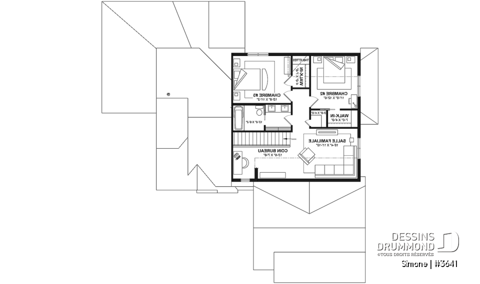 Étage - Maison de style campagne française en forme de L, pas de sous-sol, 3 à 4 chambres, 2 salles familiales - Simone
