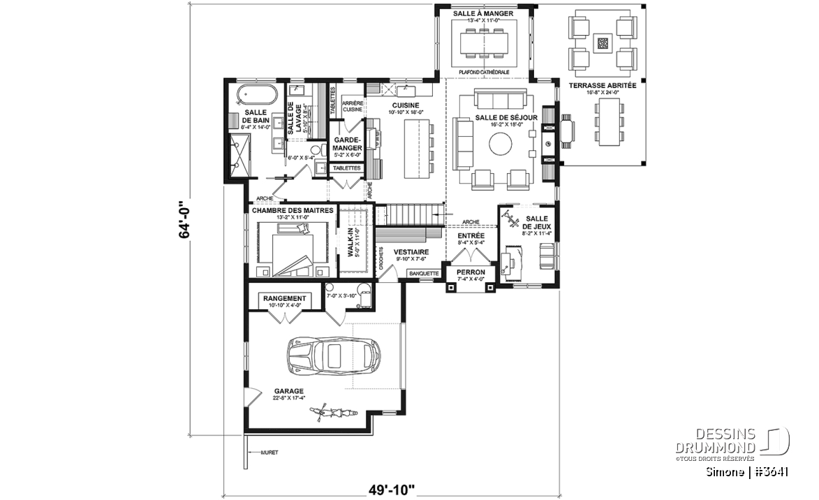 Rez-de-chaussée - Maison de style campagne française en forme de L, pas de sous-sol, 3 à 4 chambres, 2 salles familiales - Simone