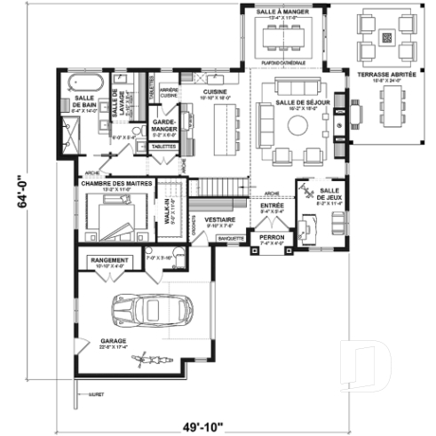 Rez-de-chaussée - Maison de style campagne française en forme de L, pas de sous-sol, 3 à 4 chambres, 2 salles familiales - Simone