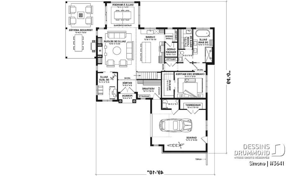 Rez-de-chaussée - Maison de style campagne française en forme de L, pas de sous-sol, 3 à 4 chambres, 2 salles familiales - Simone