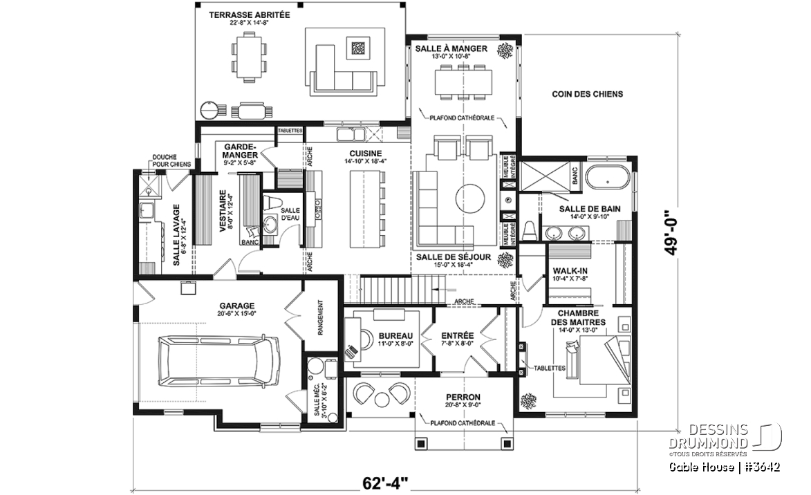 Rez-de-chaussée - Maison style Moderne Français sur dalle proposant garage, 3 à 4 chambres, aire ouverte, vestiaire et plus! - Gable House