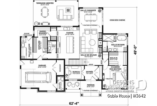 Rez-de-chaussée - Maison style Moderne Français sur dalle proposant garage, 3 à 4 chambres, aire ouverte, vestiaire et plus! - Gable House