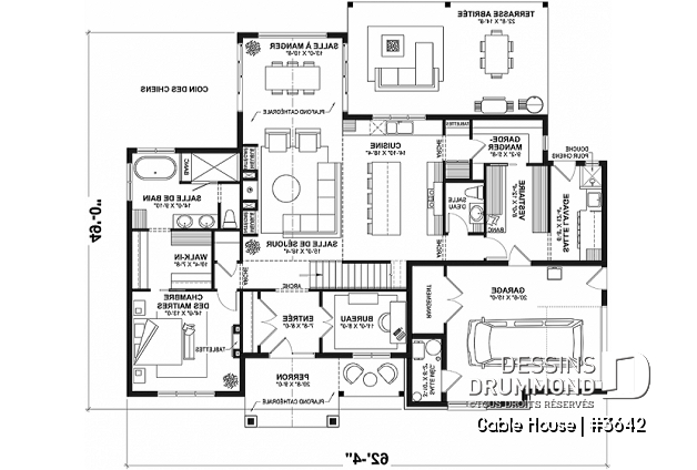 Rez-de-chaussée - Maison style Moderne Français sur dalle proposant garage, 3 à 4 chambres, aire ouverte, vestiaire et plus! - Gable House