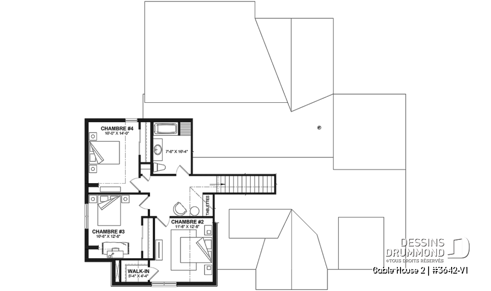 Étage - Plan de maison classique à étage, 4 + chambres, garage double et sous-sol optionnel - Gable House 2