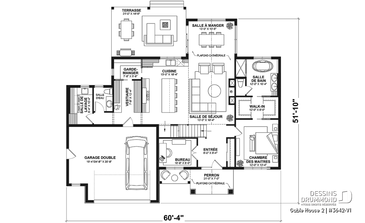 Rez-de-chaussée - Plan de maison classique à étage, 4 + chambres, garage double et sous-sol optionnel - Gable House 2
